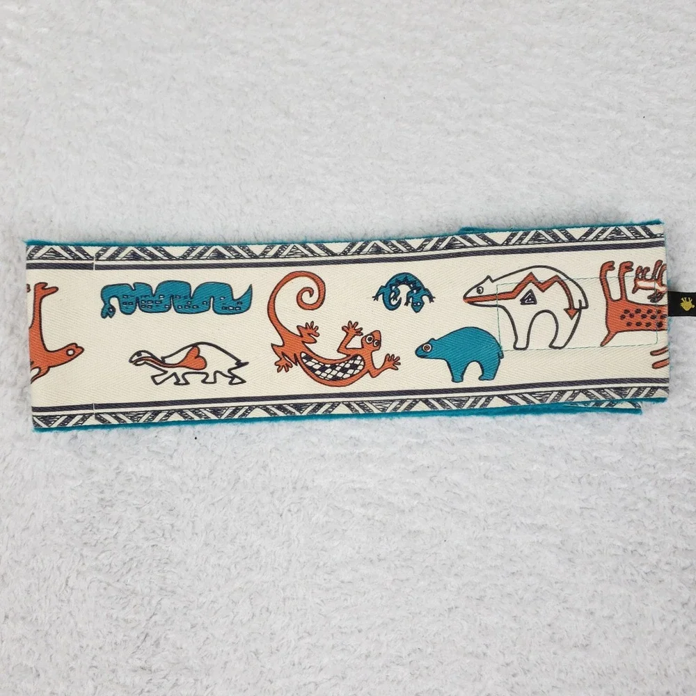 Turtle Fur Fleece Headband Southwestern Animal Print Teal Made in USA Adjustable